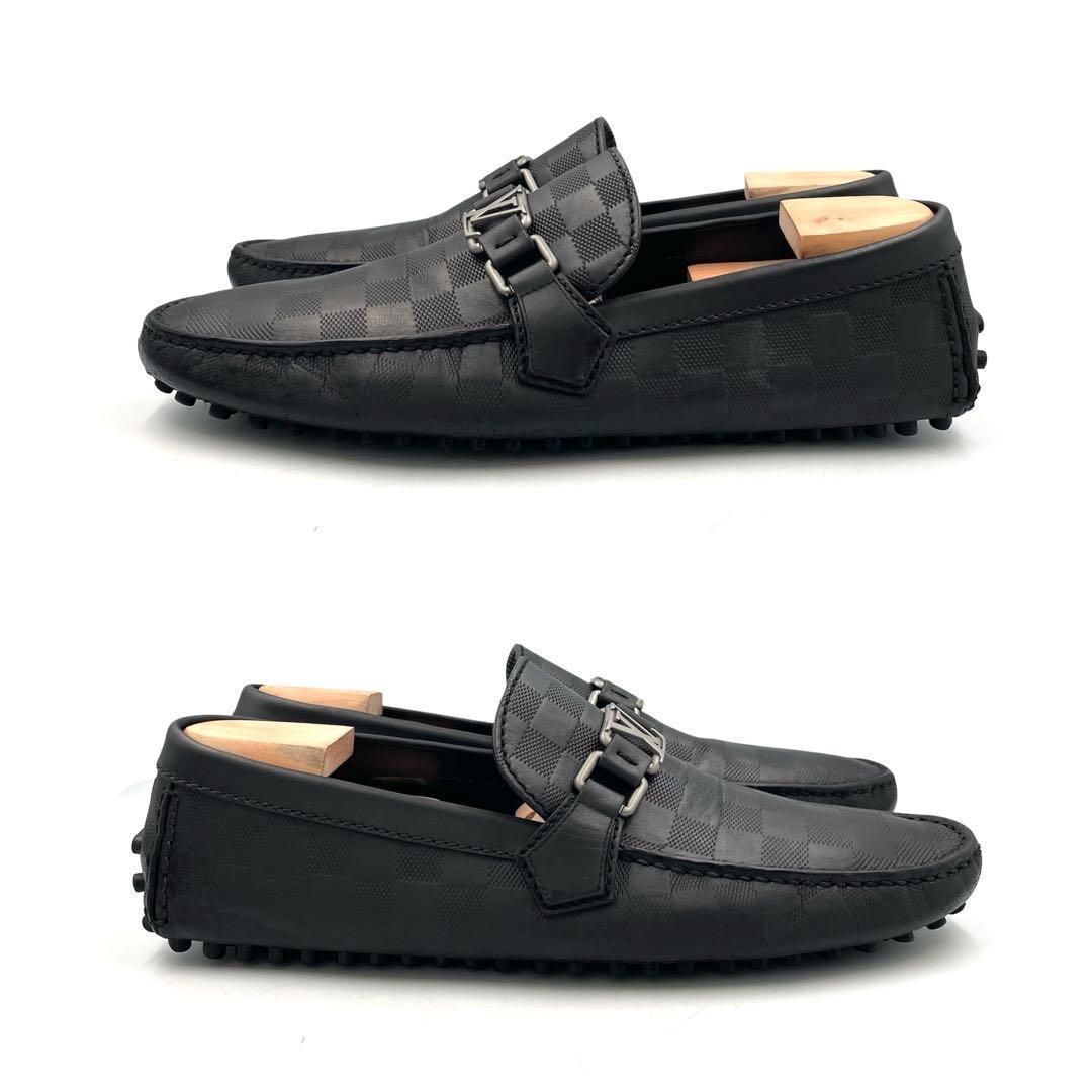 超美品》ルイヴィトンダミエアンフィニ ドライビング シューズ本革 黒