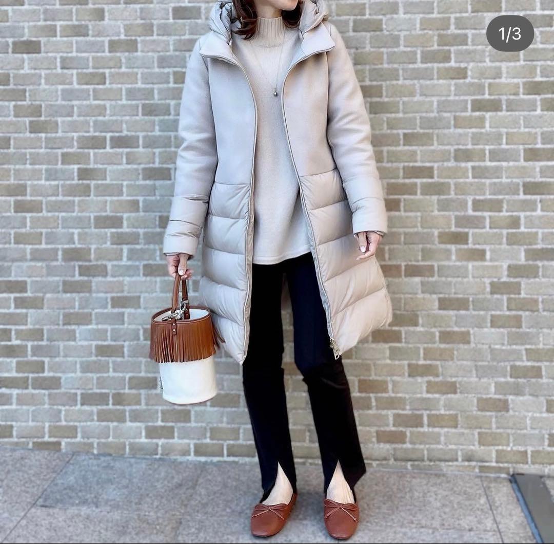 HERNO ヘルノ ウール×ナイロン 異素材切替ダウンコート　40 HERNO (ヘルノ) ウール 切り替え フルジップ ダウンコート