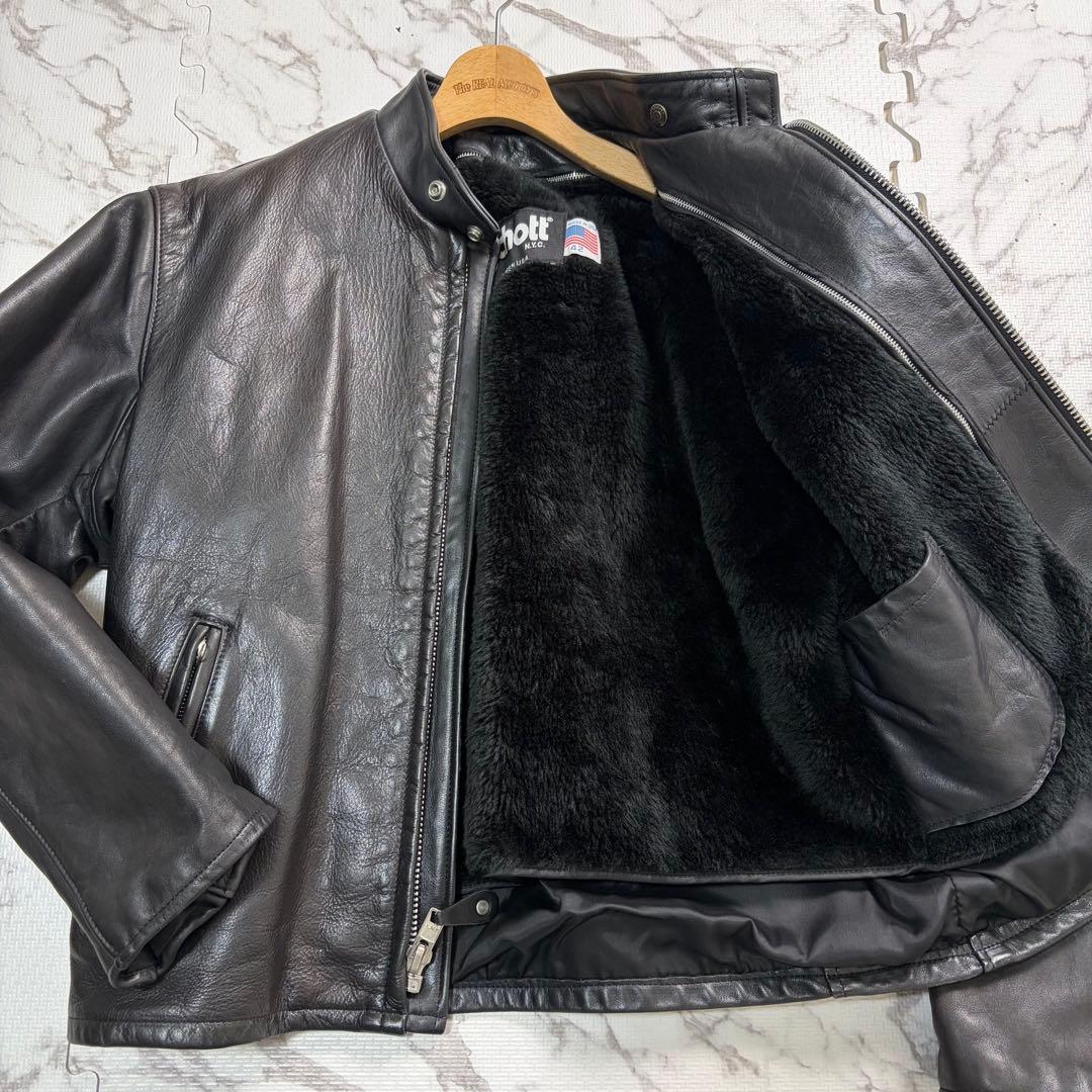 奇跡の42size✨schott シングルライダース ボア ブラック 黒　141
