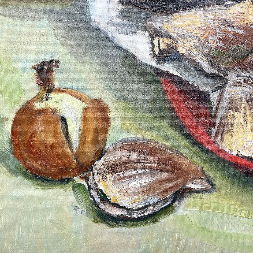 真作保証 河合キヨ子『アンコウのいる静物（不明）』直筆サイン入り