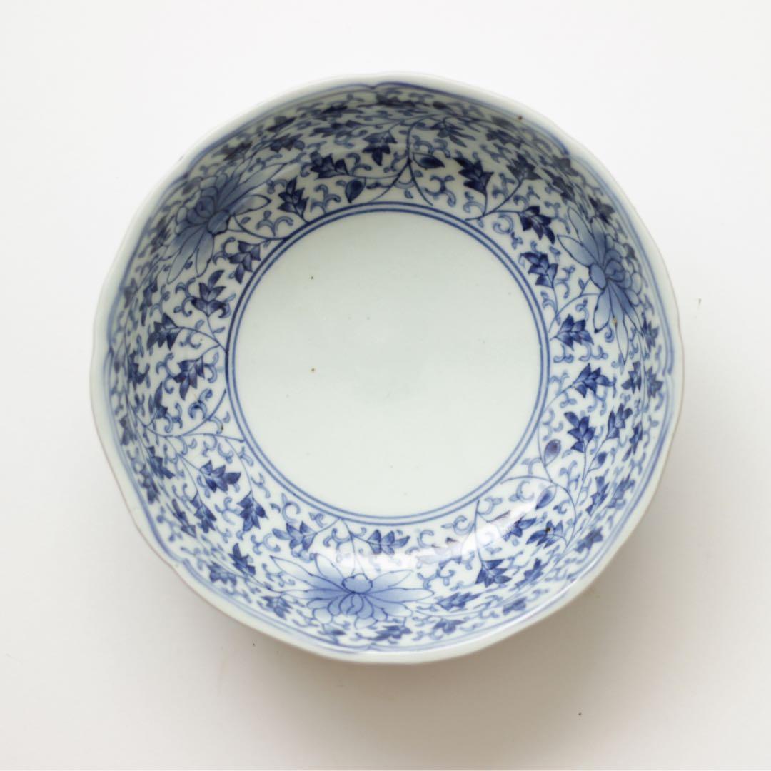 伊万里　古伊万里　江戸　中期　深皿　なます 皿　花唐草 古伊万里染付花唐草文膾皿｜古美術 桃凛