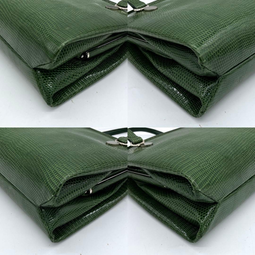 希少リザード本革【MARUU】ハンドバッグ グリーン フォーマルバッグ