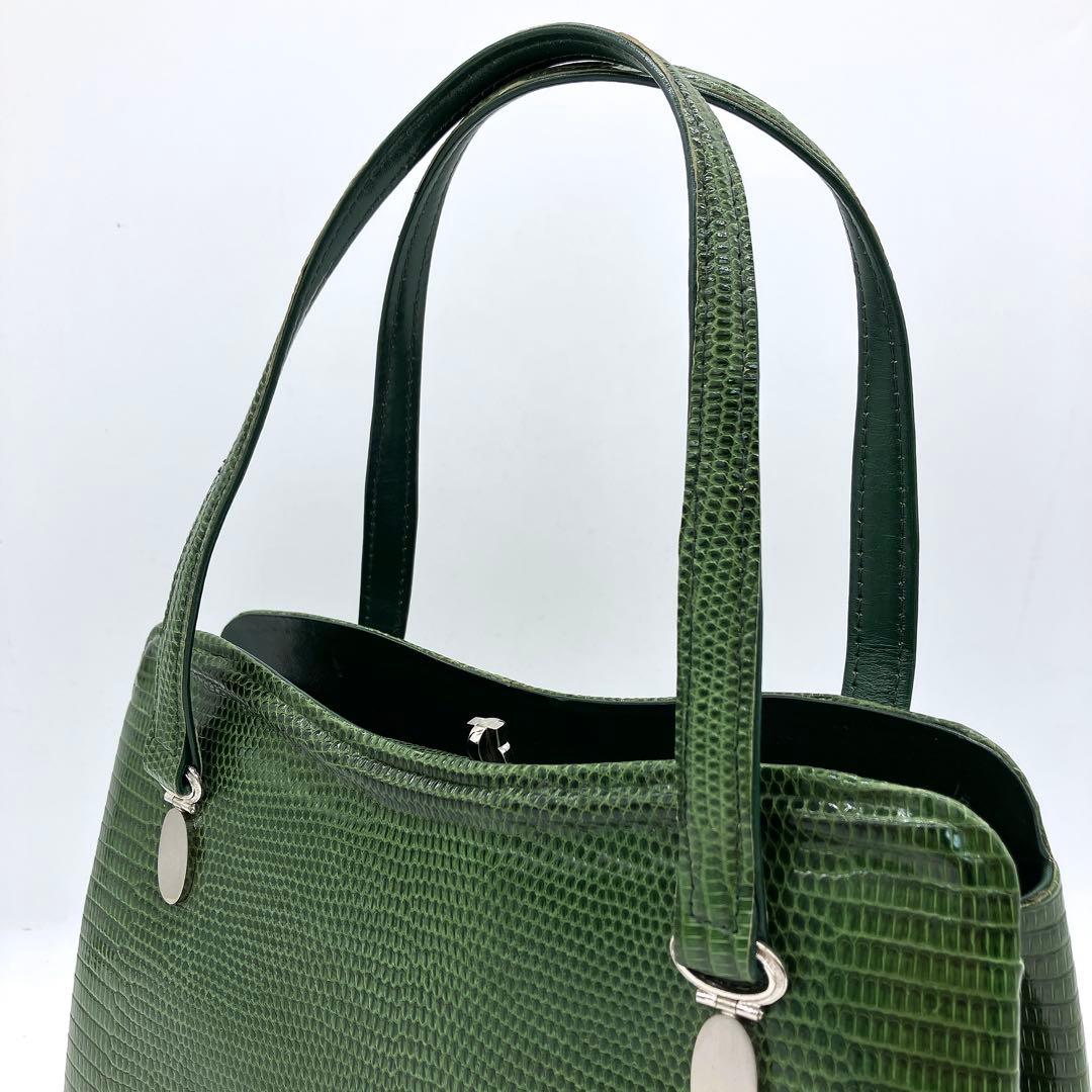 希少リザード本革【MARUU】ハンドバッグ グリーン フォーマルバッグ