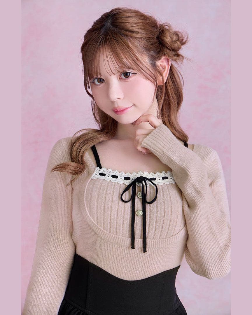 完売商品】ミシェルマカロン リボンリブニットトップス - メルカリ