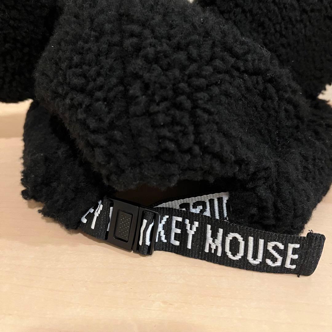 美品♡ミッキー 耳付き ファンキャップ ボア 帽子 黒 ディズニー 公式