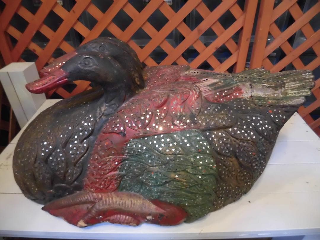 木彫りの三つ頭鴨 三ツ頭鳥 アジアンアート 民芸品 共命鳥 キメラ