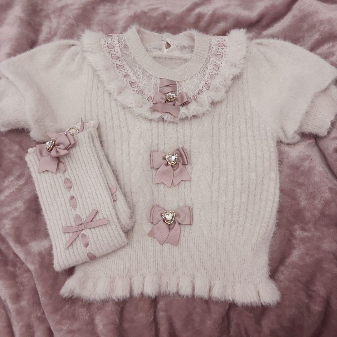 正規品♥ LIZLISA アームウォーマー3連リボンニット ピンク - メルカリ