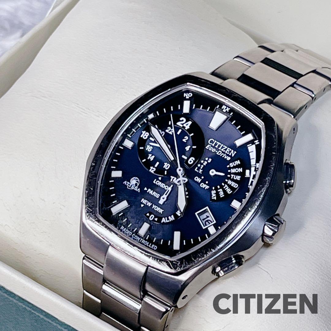 CITIZEN シチズン ATTESA アテッサ 電波 トノー型 文字盤ネイビー