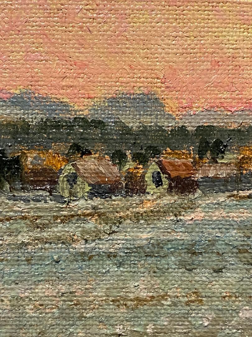 真作」山田嘉一郎「暮れゆくチャペル」風景画 絵画 油彩画 直筆サイン