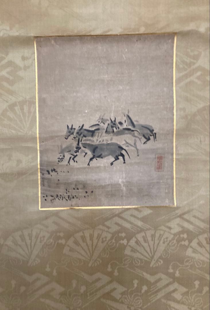 探幽斎群駿 馬の群れ 水墨画 掛軸 狩野探幽 江戸時代 - メルカリ