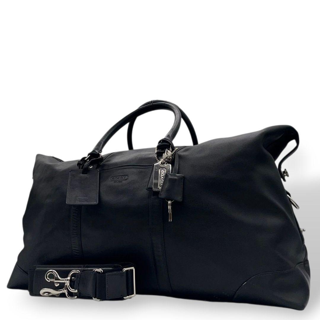 美品　コーチ　ボストンバッグ　黒　2way　A4収納　レザー　斜め掛け可　X