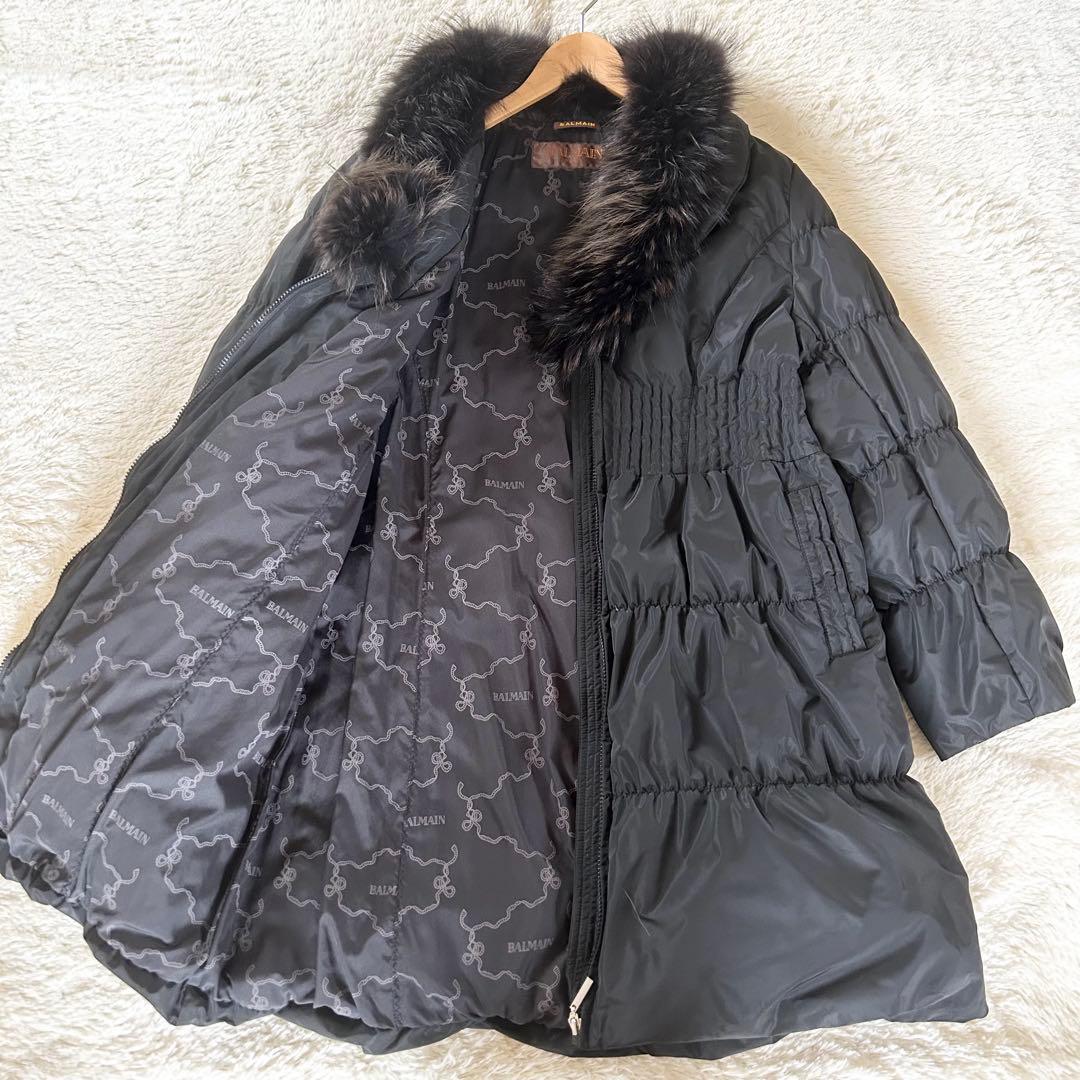 極美品】BALMAIN ダウンコート Aライン ラクーン ロング ブラック L
