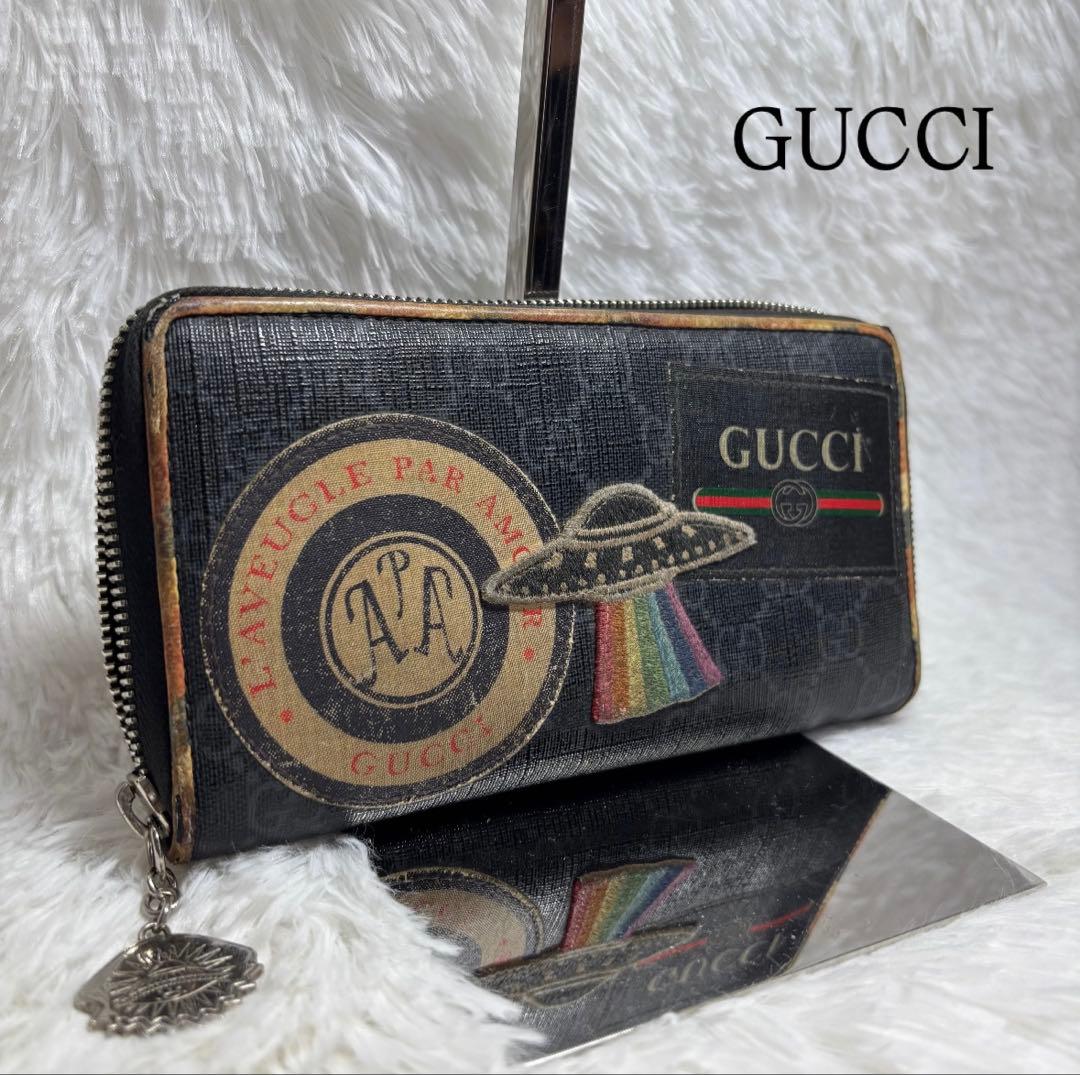 ✨高級✨ グッチ GGスプリーム PVC クーリエ 長財布 ラウンドファスナー