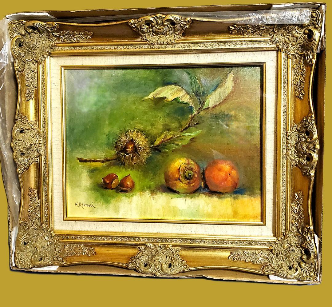 小泊芳彦作　果物と木の実の油彩画　F6号
