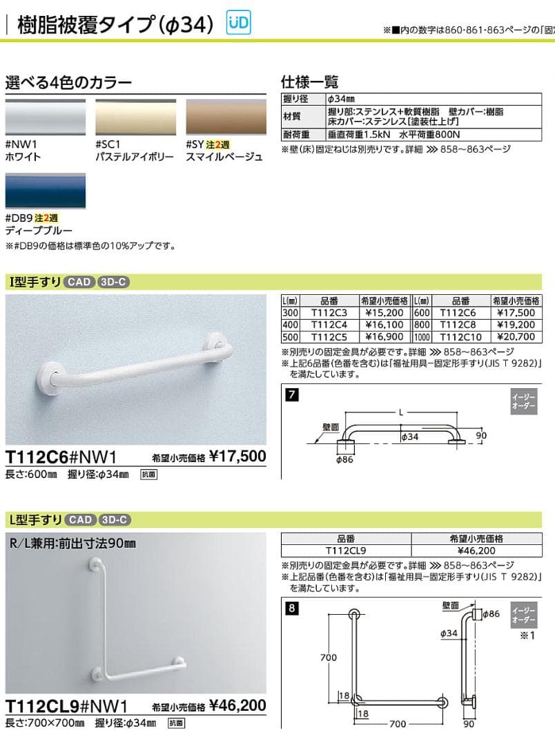 TOTO トイレ用 介護手すり Iタイプ・Lタイプ 2点セット 個人宅使用消毒済