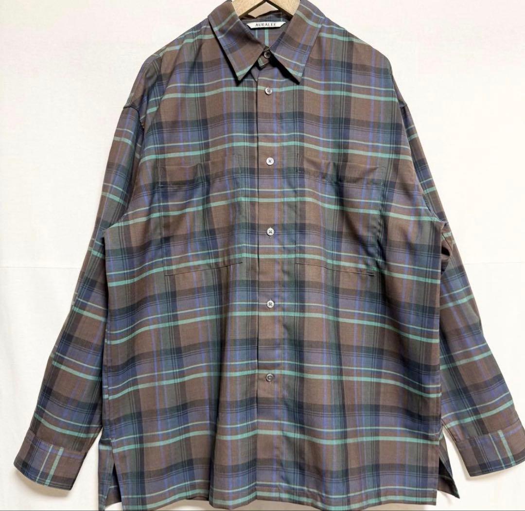 サイズ5 AURALEE スーパーライトウールチェックシャツ
