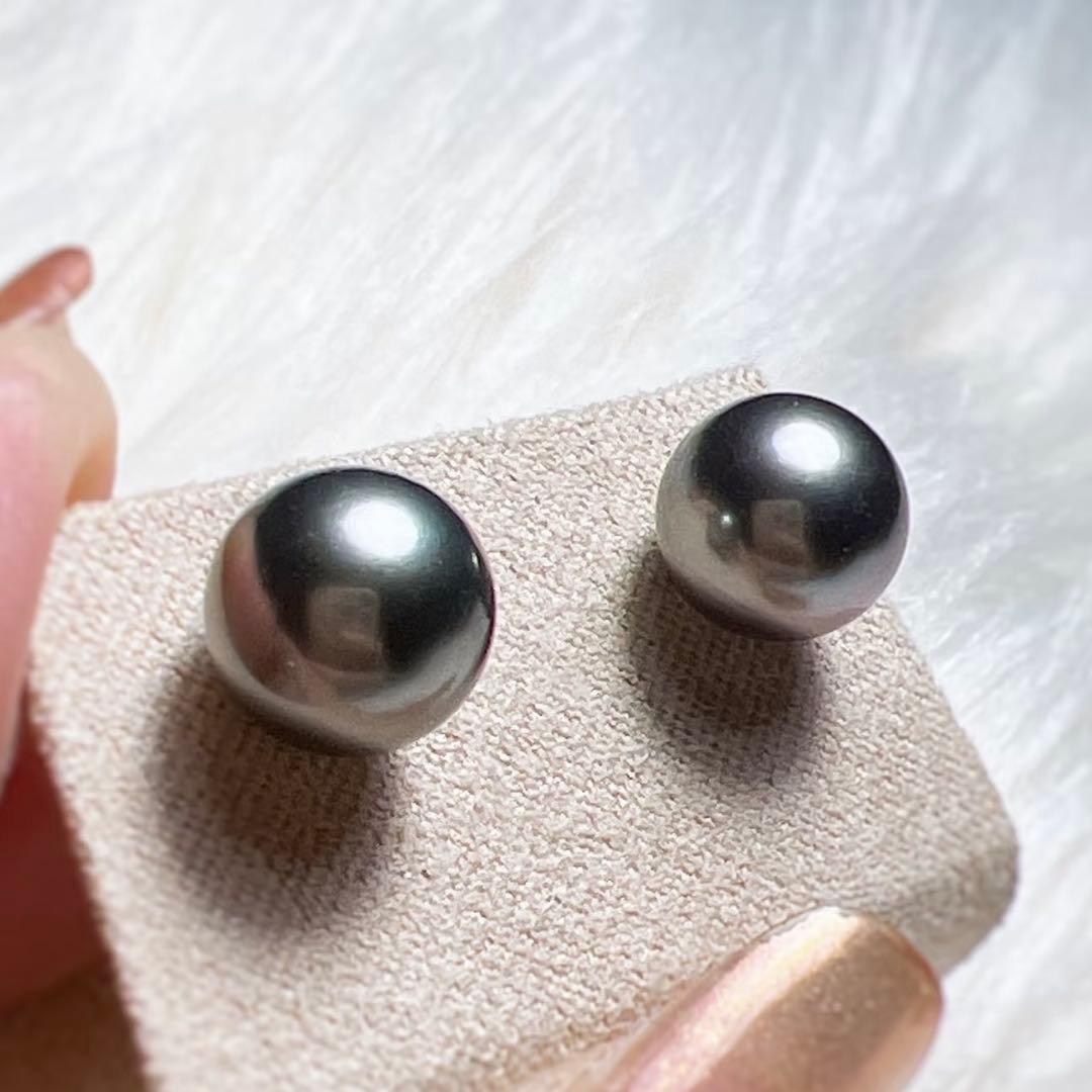 グレー真珠 9mmイヤリング14K
