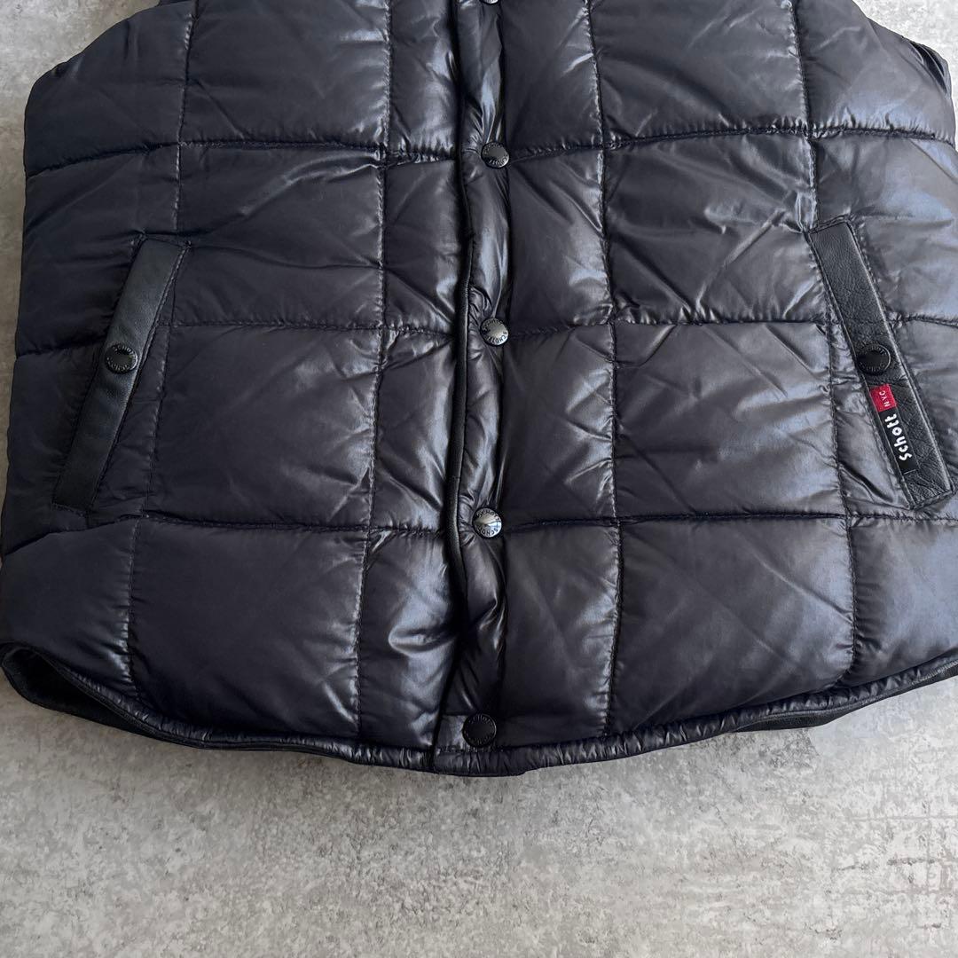 schott ショット【L】リバーシブル 本革 レザー ダウンベスト ブラック