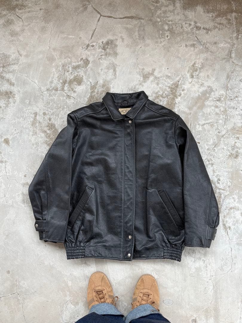 90s ブラックレザー フライトジャケット L 牛革　短丈