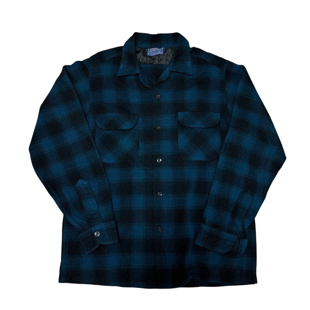 青 黒 ペンドルトン ボードシャツ オンブレ ビンテージ 好配色 50s