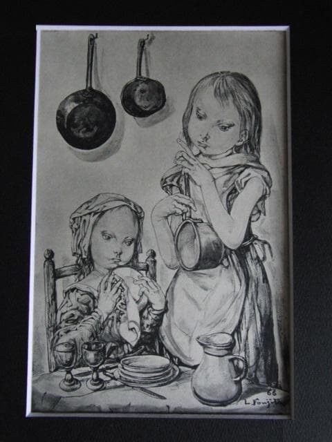 藤田嗣治、【フライパンと少女たち】、希少な限定額装用画集画