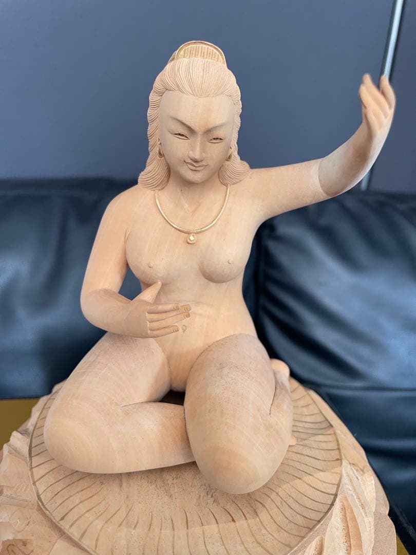 美品弁財天 弁天様 琵琶 木彫り 木製 彫刻 七福神 置物 インテリア