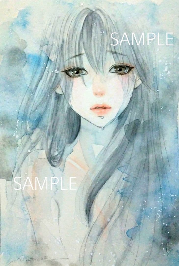 専用 手描きイラスト〈涙は雨に溶けて〉原画 絵画 水彩画 - メルカリ