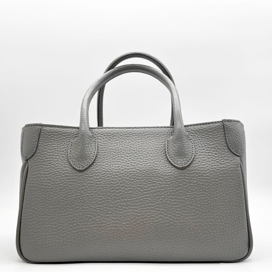 美品 A.D.M.J トートバッグ ハンドバッグ レザー グレー ロゴ 自立