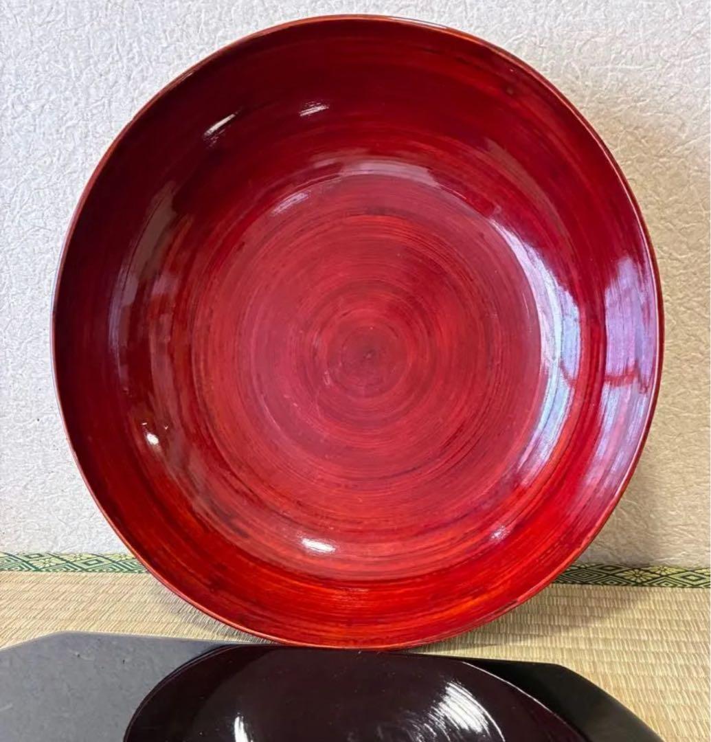 赤色 漆器 丸型飾り椀　光沢仕上げ 直径30cm 手工藝　ベトナム工房　最高峰