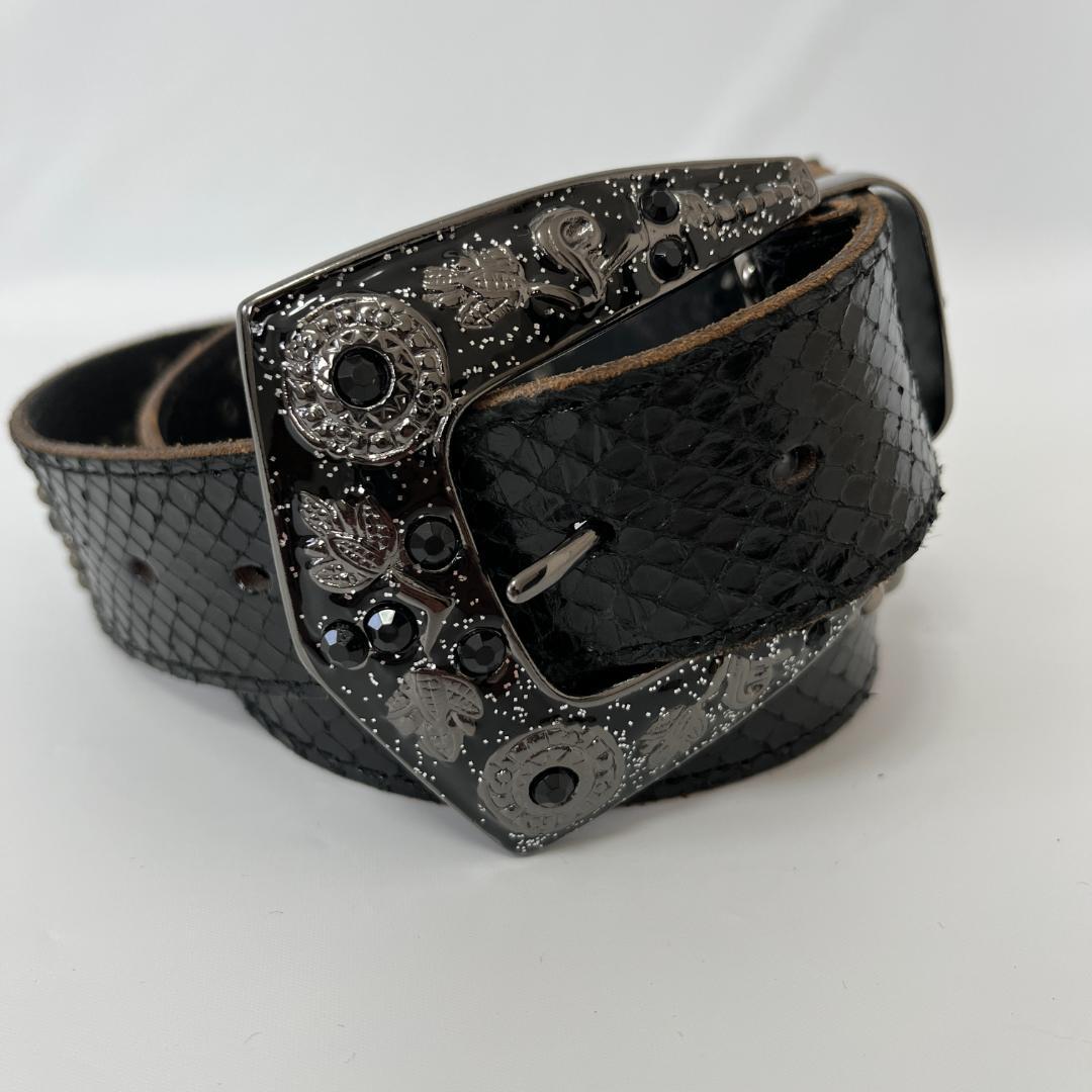 トルネードマート　スタッズベルト　パイソン　黒　Mサイズ　Y2K TORNADO MART∴オーバルTOPスタッズスネークベルト / TORNADO MART