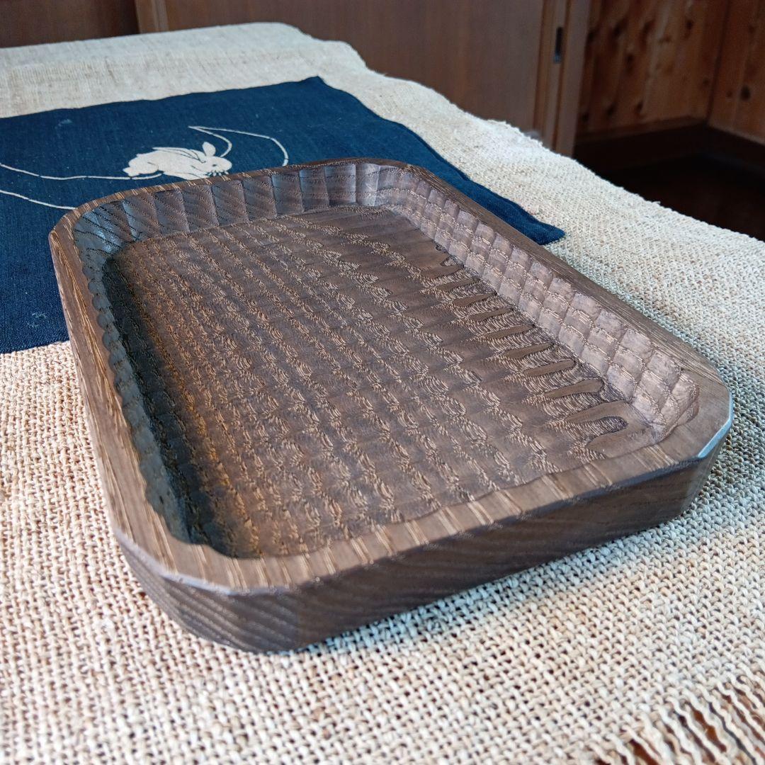 我谷盆　No.30 我谷盆 角 300mm × 300mm わがたぼん クリのお盆 鉄染め | 木工
