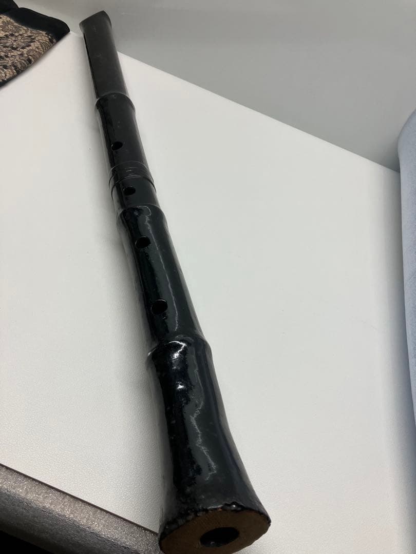 B0302）尺八　黒漆塗り　和楽器　4穴