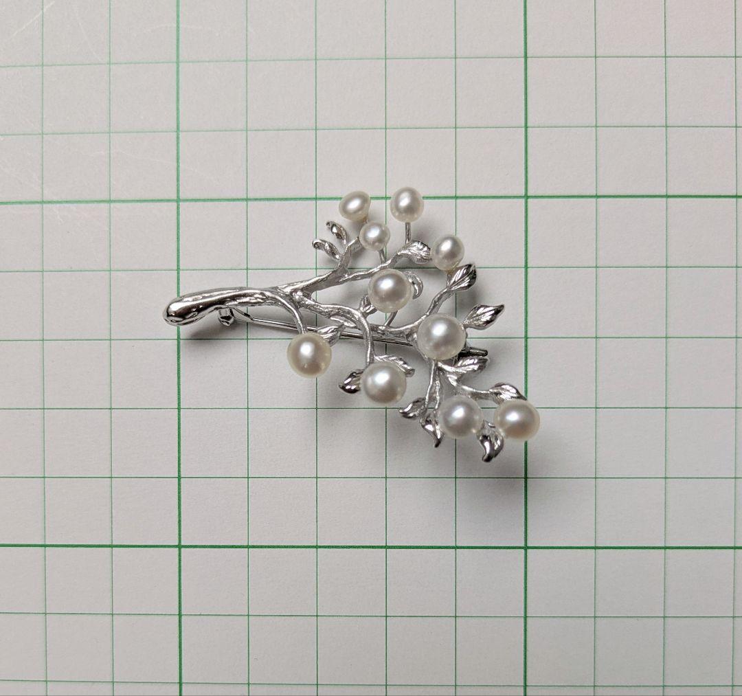 南洋真珠 ケシパール 4〜6㎜珠 シルバー製 ツリー リーフ ブローチ