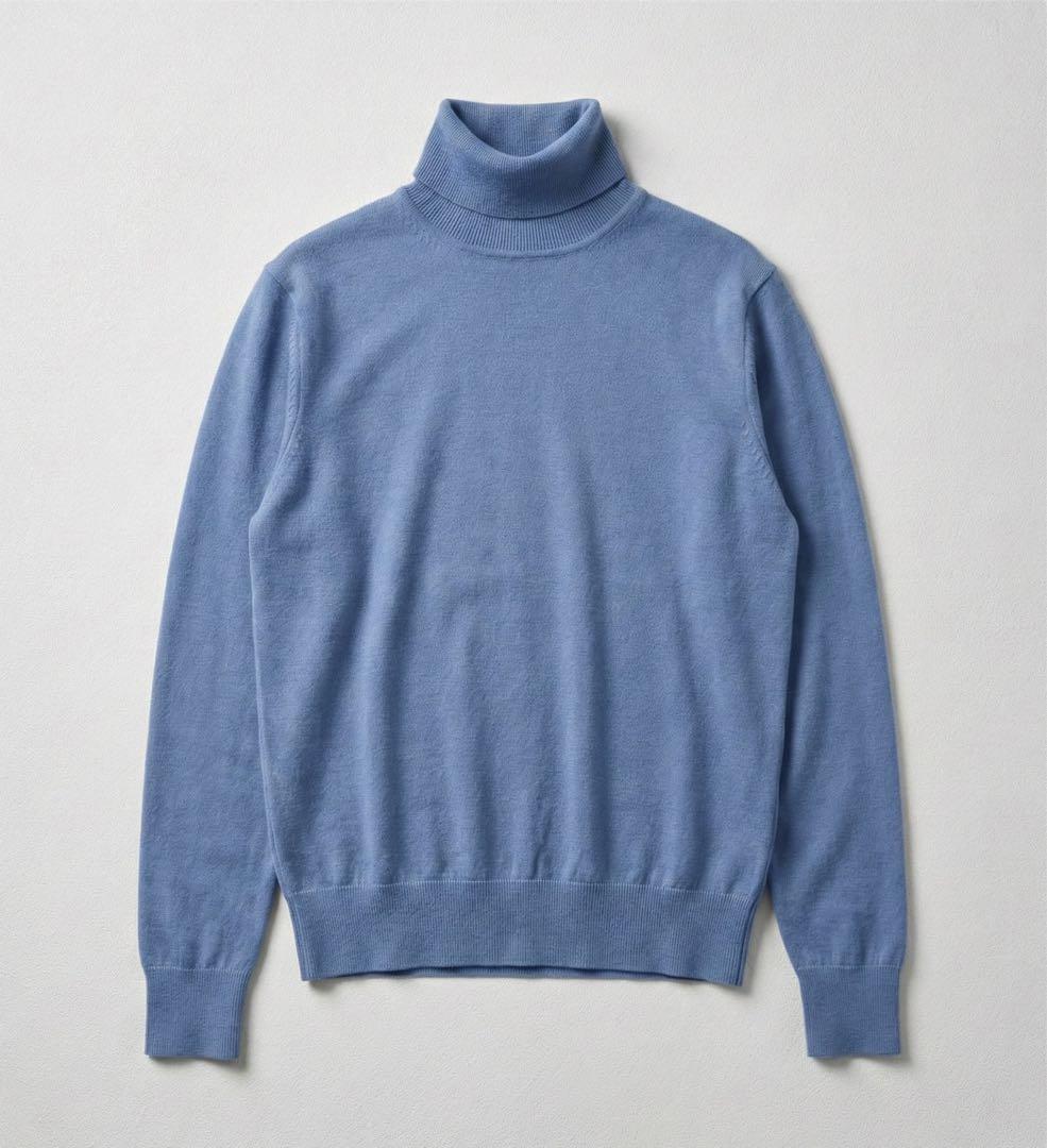 【美品】ジョンスメドレー レディース タートルネックニット M 紫/青系 英国製