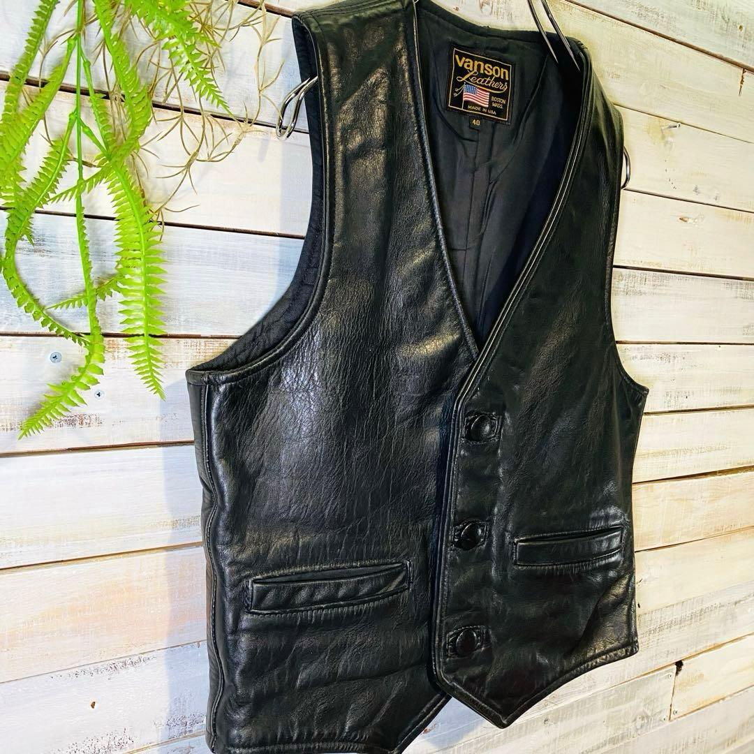 VANSON バンソン レザーベスト 本革 ボタン ブラック サイズ 40 - メルカリ