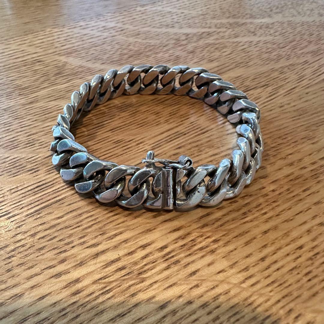 メキシコ製　ヴィンテージ 4面カット　ヘビーカーブリンクブレスレット 925