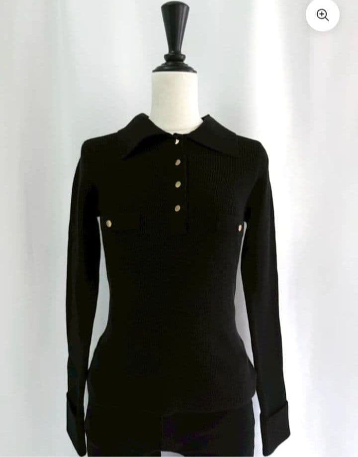 即発DIANTE Big collar gold button rib knit