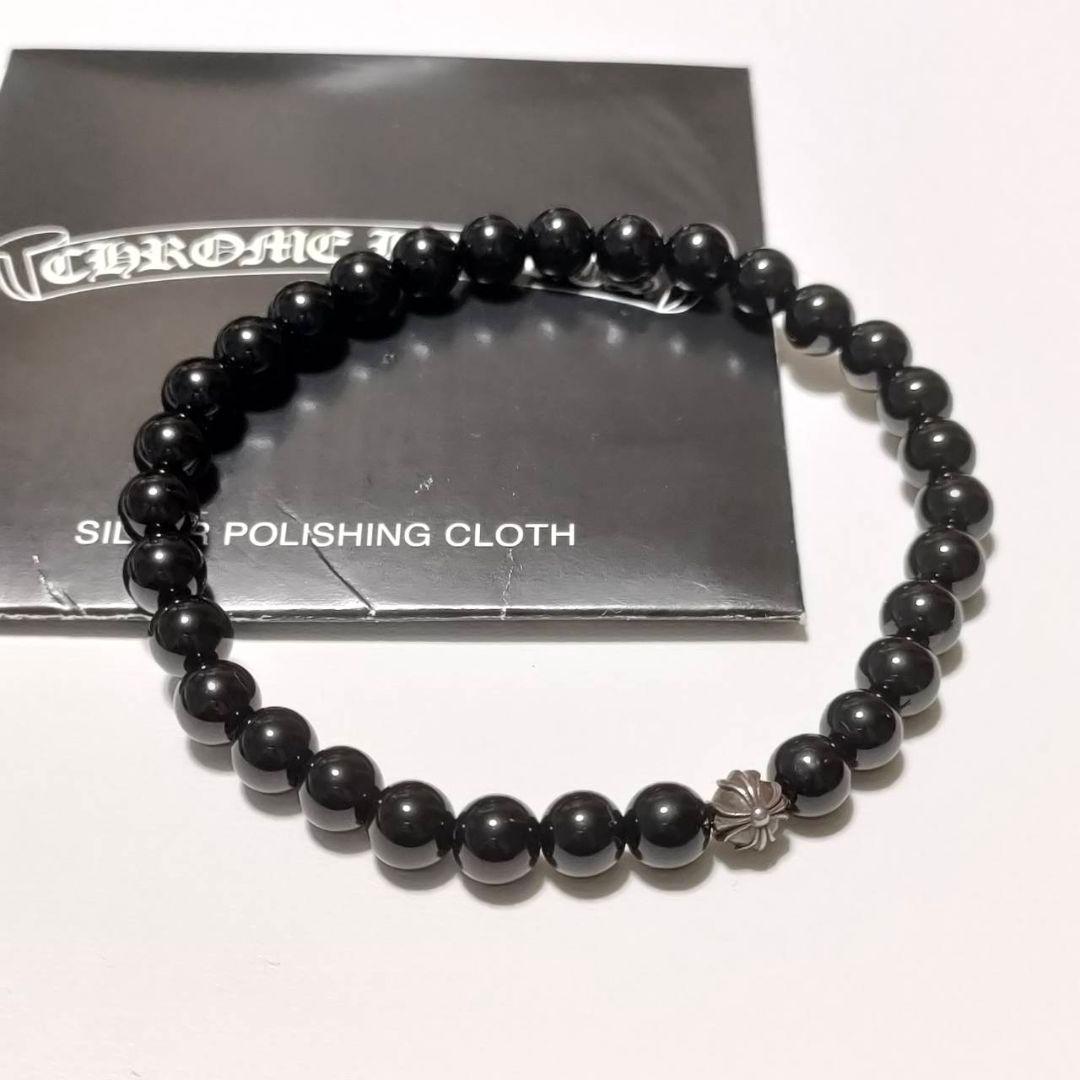 美品 CHROM HEARTS CHクロス オニキス ビーズ ブレスレット