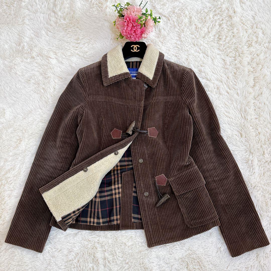 希少☆バーバリーブルーレーベル コーデュロイ ダッフルコート ボア襟
