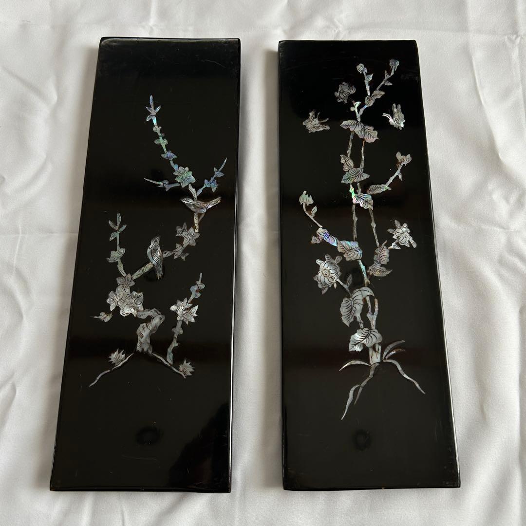 螺鈿 螺鈿細工 漆工 壁飾り 古美術品 漆芸 伝統工芸 2枚セット - メルカリ