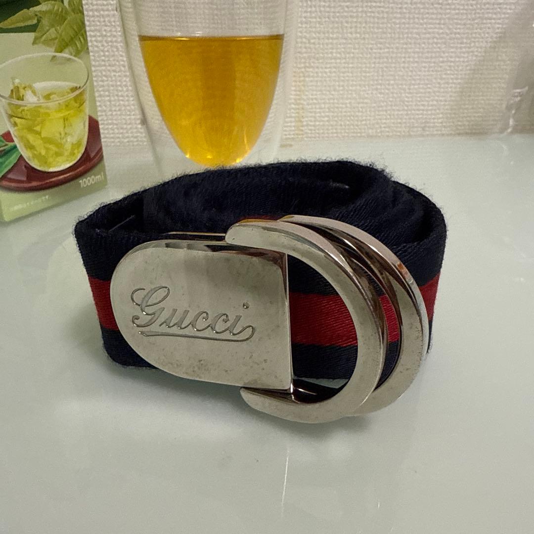 Gucci ネイビー/レッド ストライプ ベルト