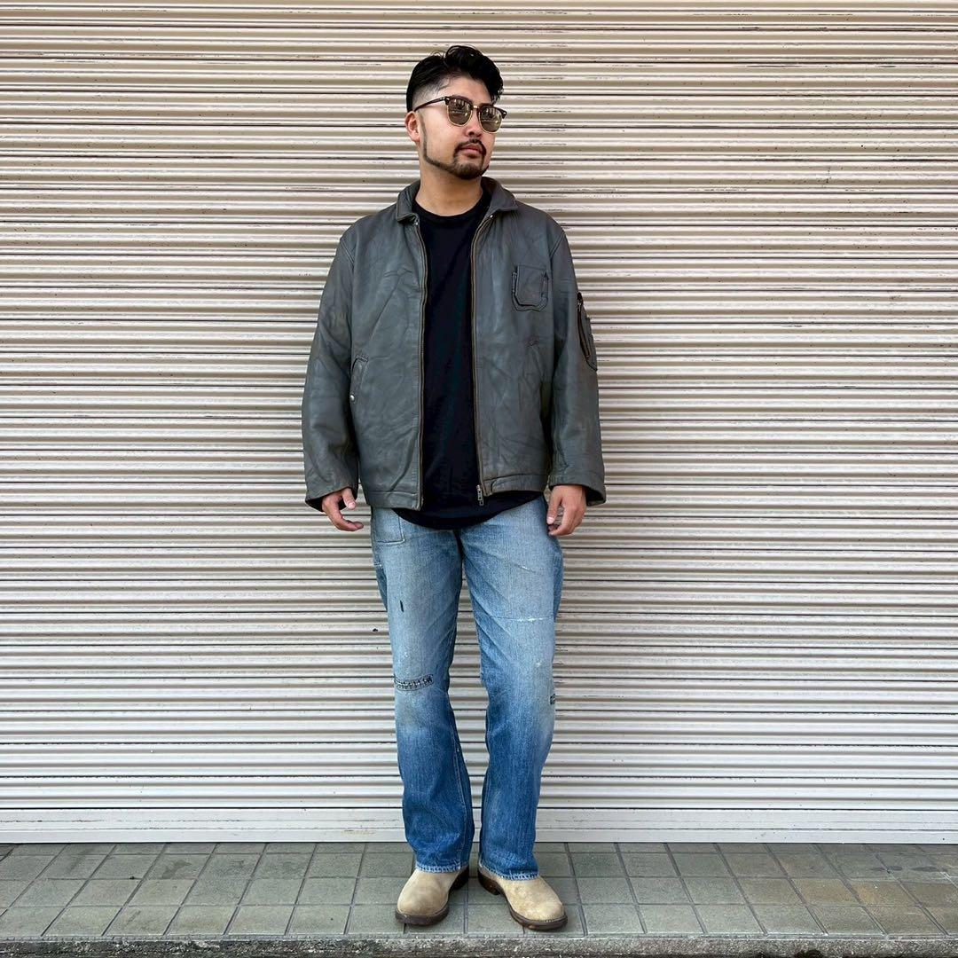 70s フランス軍 パイロットレザー フライトジャケット グレー