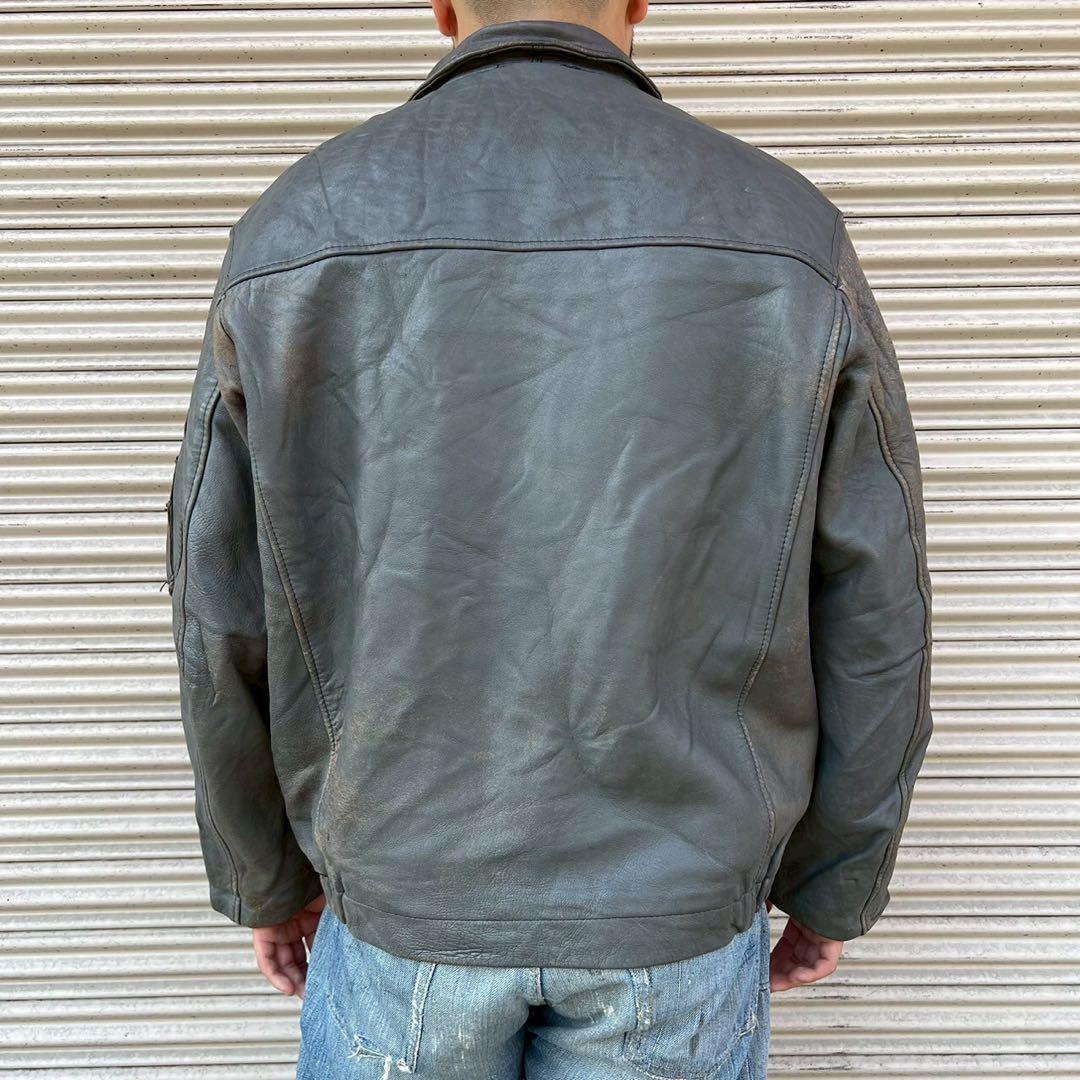 70s フランス軍 パイロットレザー フライトジャケット グレー