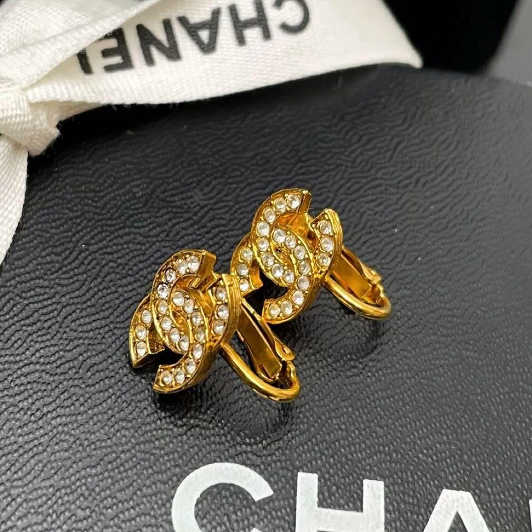 美品 シャネル ココマーク イヤリング 2092 ラインストーン ゴールド