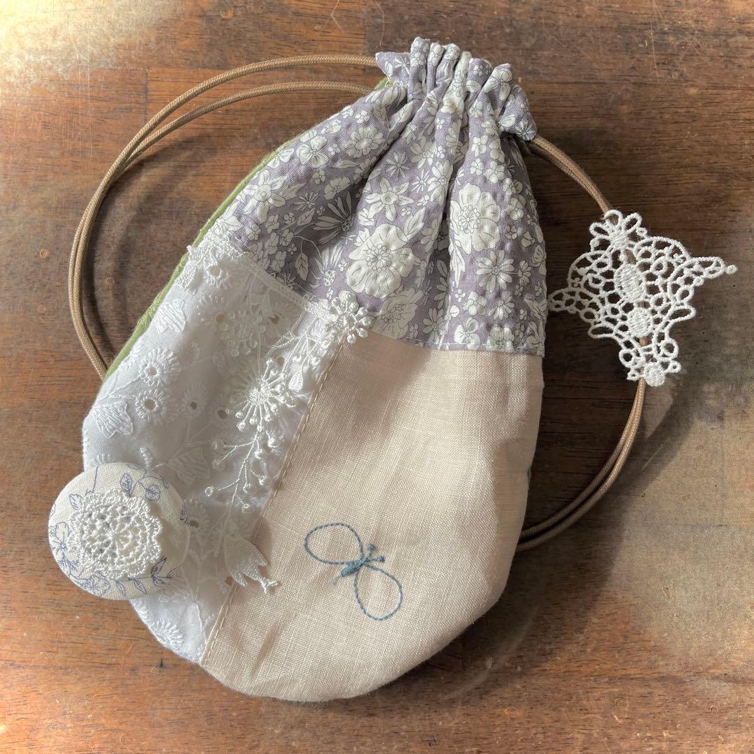 mamerin ♪ミナペルホネンハンドメイドchoucho小鳥レースの巾着