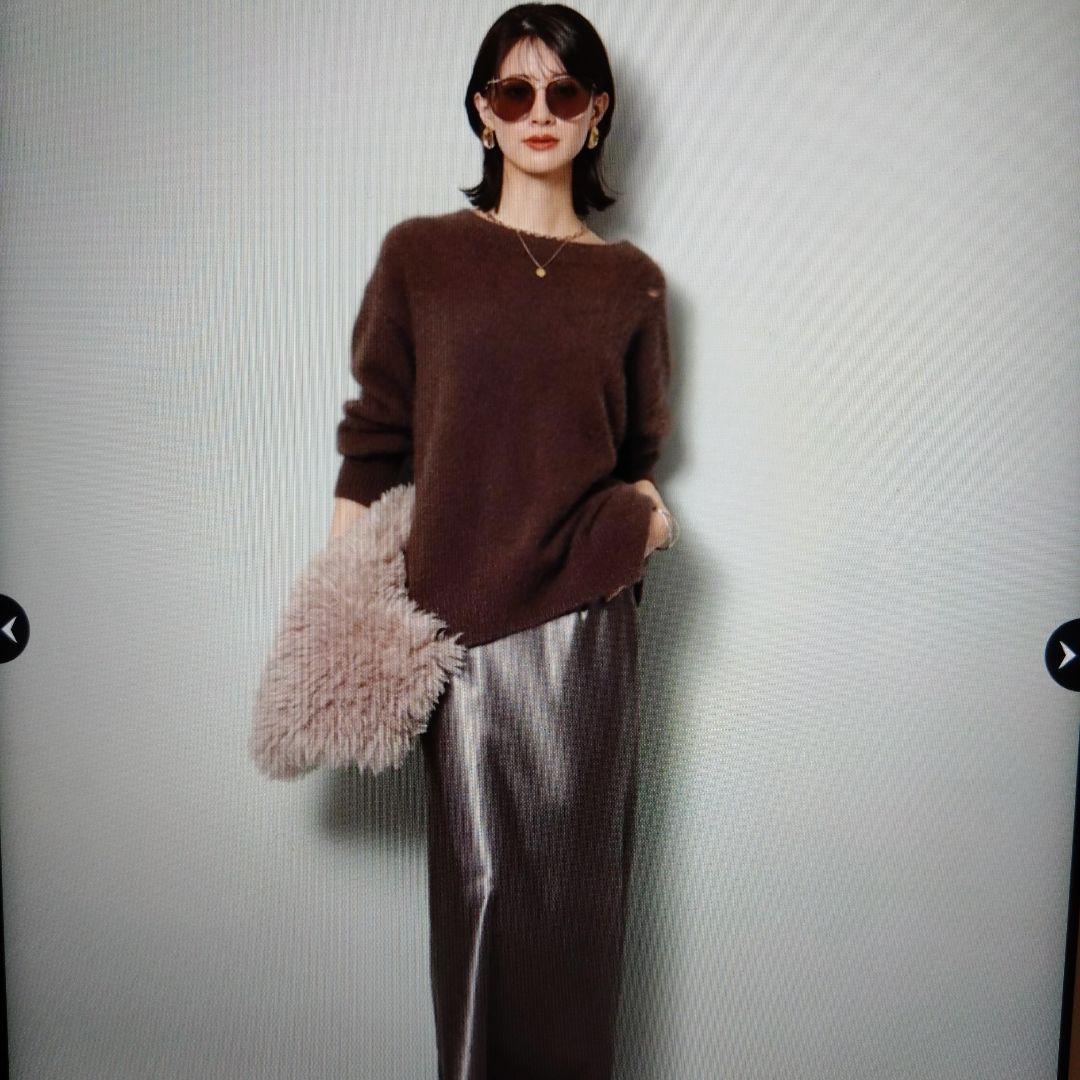 ちーちゃん　Arpegestory FUR2WAYロングニット　茶色 スタッフコーディネート】FUR2WAYロングニット｜amu｜Arpege story