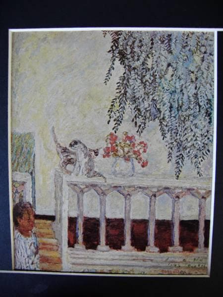 ボナール、欄干の猫、希少画集画、新品高級額、額装付、状態良好、油彩 風景