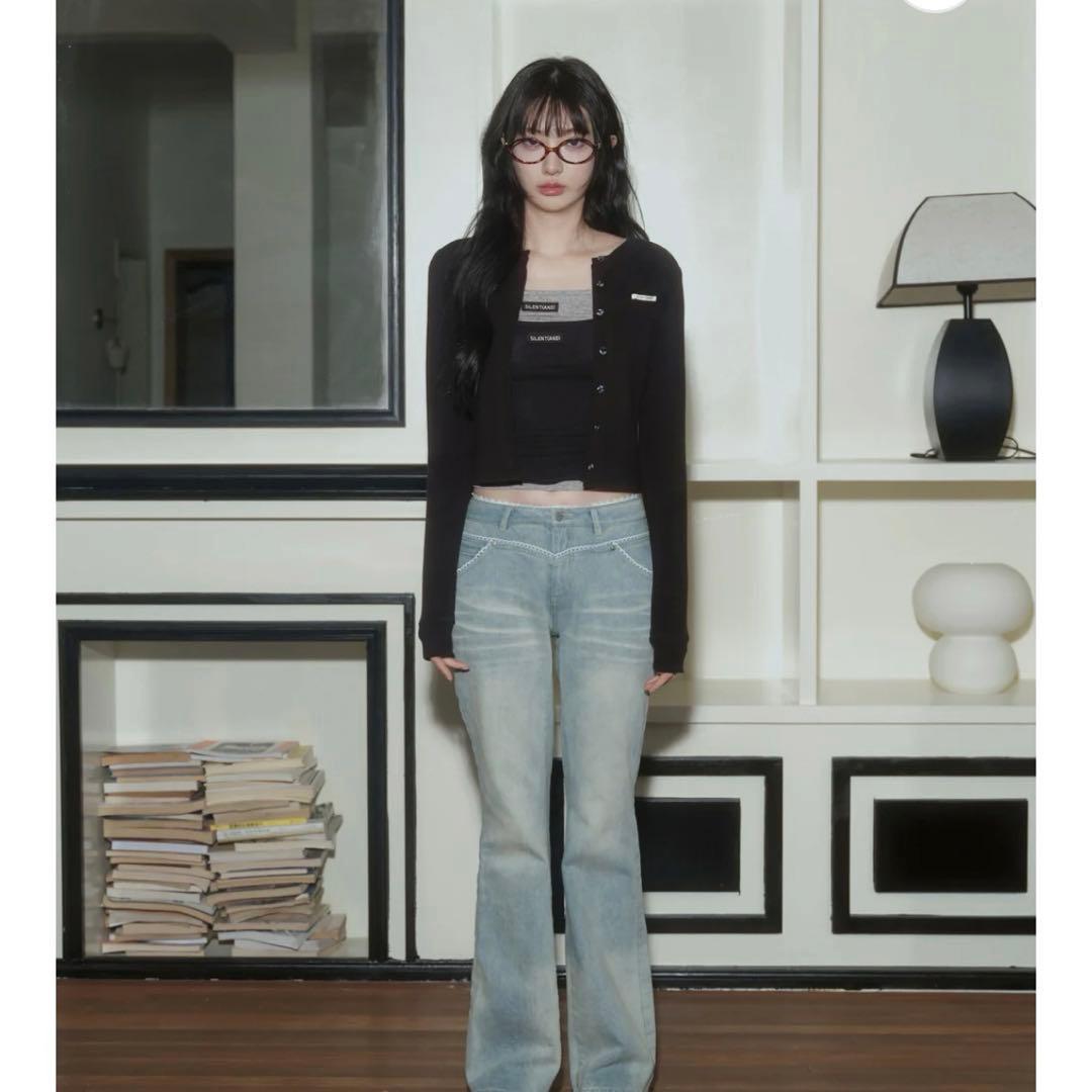 e*u様 silentand silent(and) lace denim pa Miriam panel denim pants BL 6S