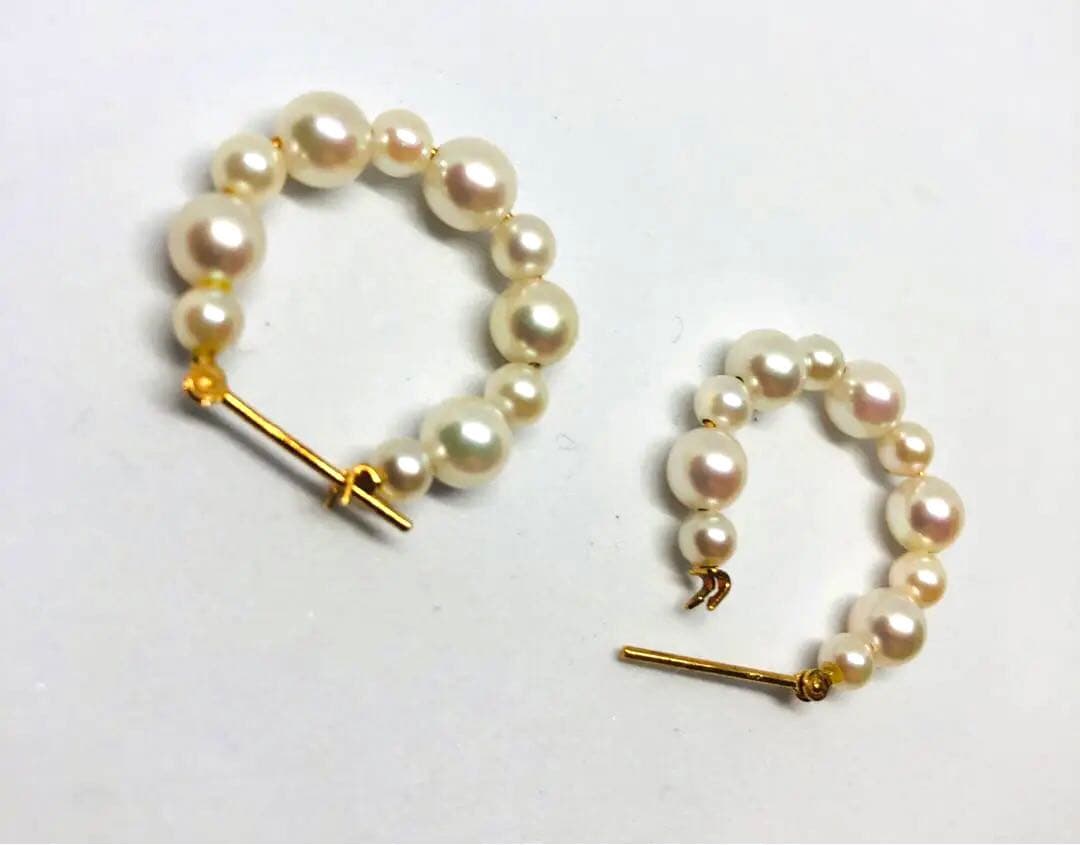 ☆アコヤ真珠K18金ホワイトパール フープピアス 2点セット　　No.40 ☆