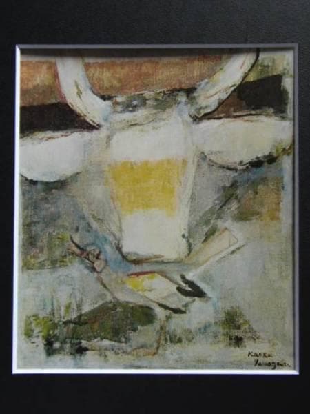 山口 薫、牛と小鳥、限定版、額装用画集より、新品高級額、額装付